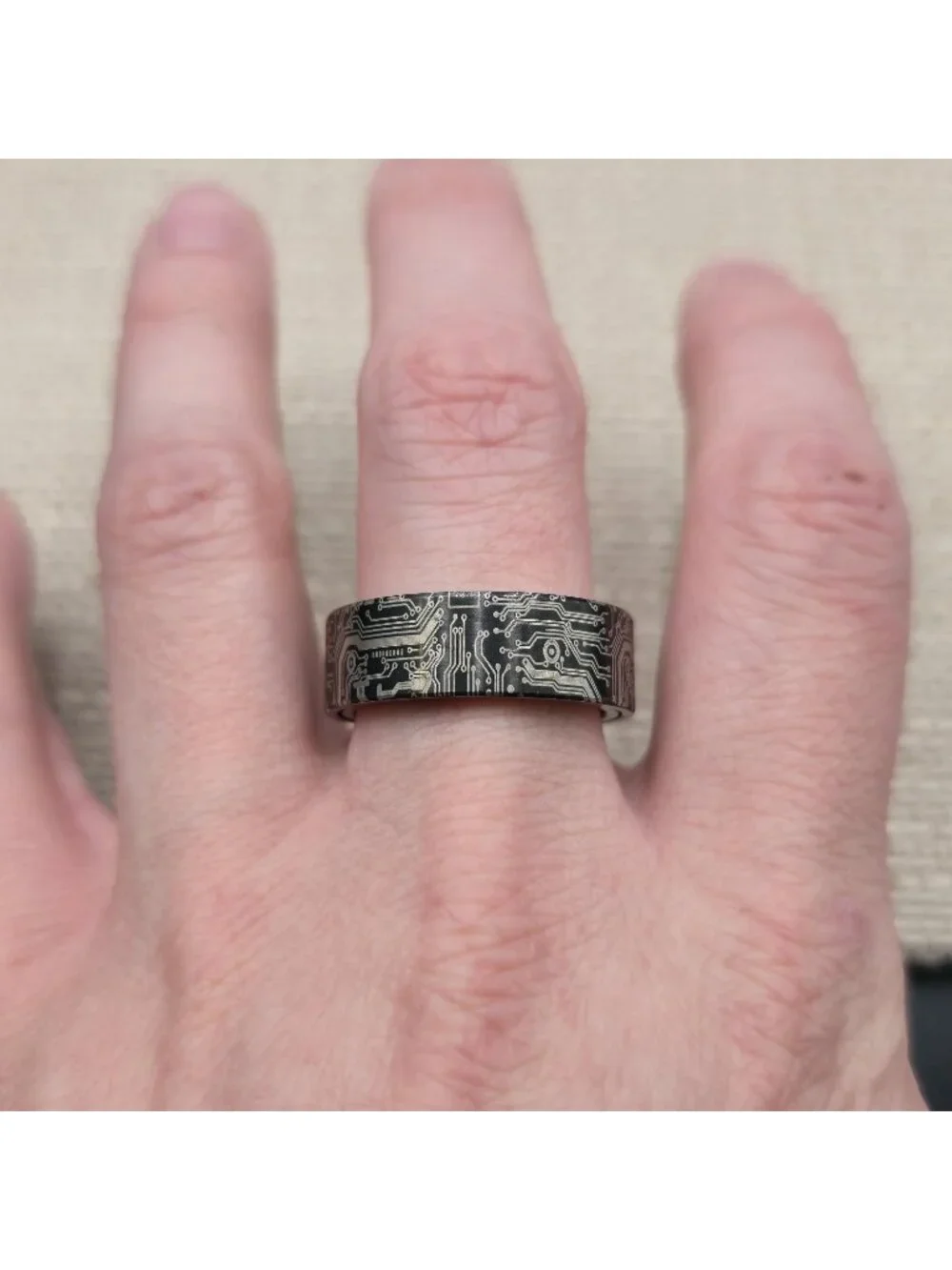 Size 10.75 Circuit Board Engraved, Geek Wedding, Men's Tech Band Ring A8099